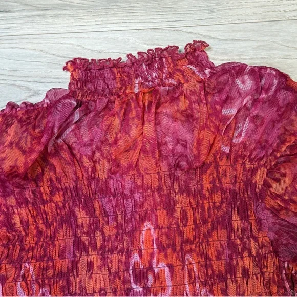 Free People Vibrant Red and Pink Blouse - Picture 4 of 5